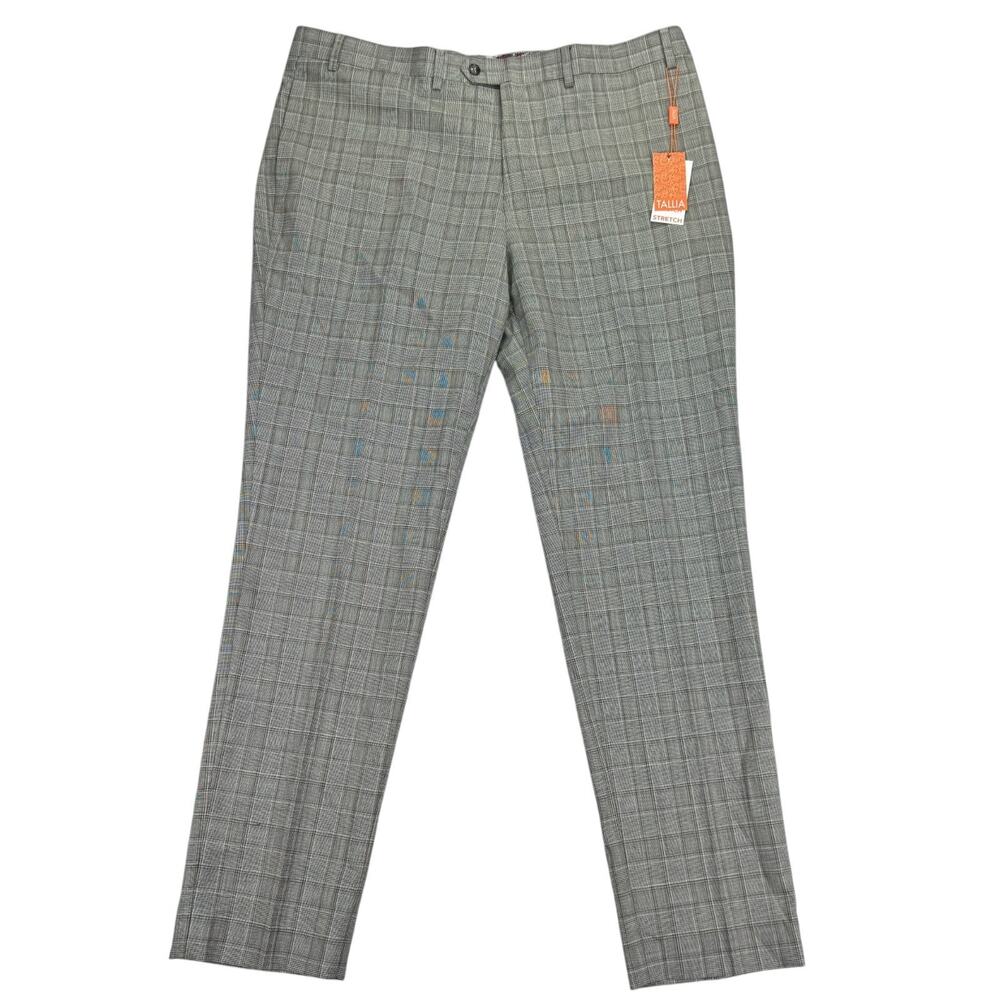Tallia Mens Slim Fit Wool Stretch Plaid Suit Pants Cream Brown 40x32